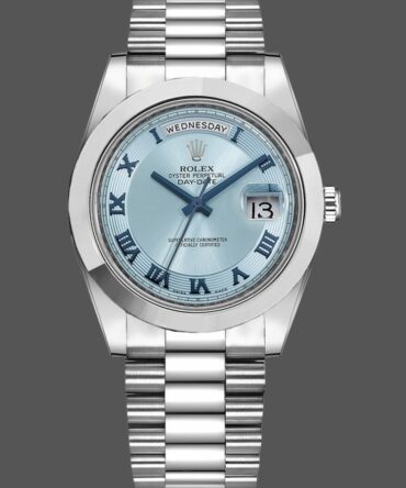 Replica Rolex Day-Date 218206 Concentric Circle Ice Blue Dial Platinum 41MM Mens Watch