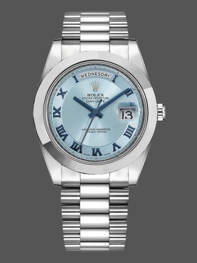 Replica Rolex Day-Date 218206 Concentric Circle Ice Blue Dial Platinum 41MM Mens Watch