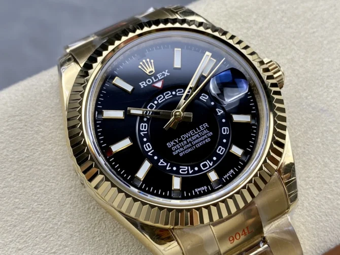 Rolex Sky Dweller Yellow Gold Black Dial Oyster M336938 0002 Men's Replica Watch