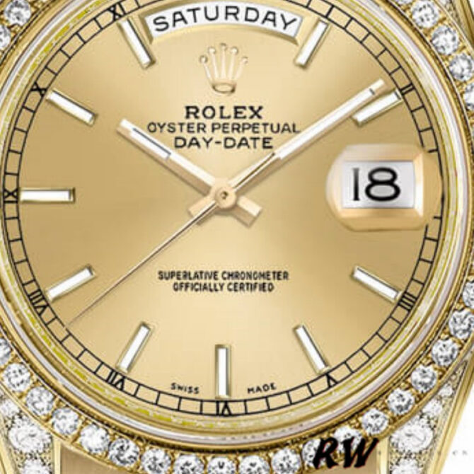 Replica Rolex Day-Date 118388 Yellow Gold Green Index Dial 36MM Unisex Watch