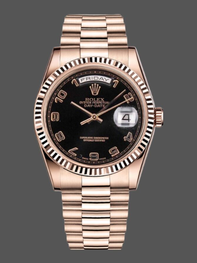Replica Rolex Day-Date 118235 Fluted Bezel Chocolate Dial 36mm Unisex Watch