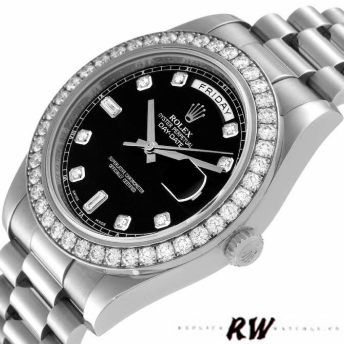 Replica Rolex Day-Date 218349 Black Diamond Dial 41MM Mens Watch