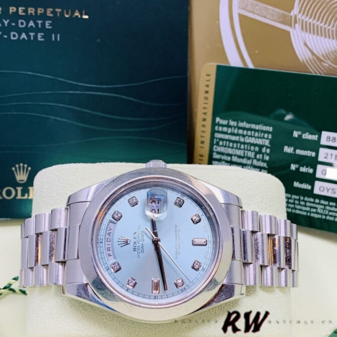 Replica Rolex Day-Date 218206 Ice Blue Diamond Dial Platinum 41MM Mens Watch