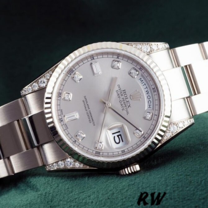 Replica Rolex Day Date 118339 Silver Dial Fluted Bezel 36mm Unisex Watch