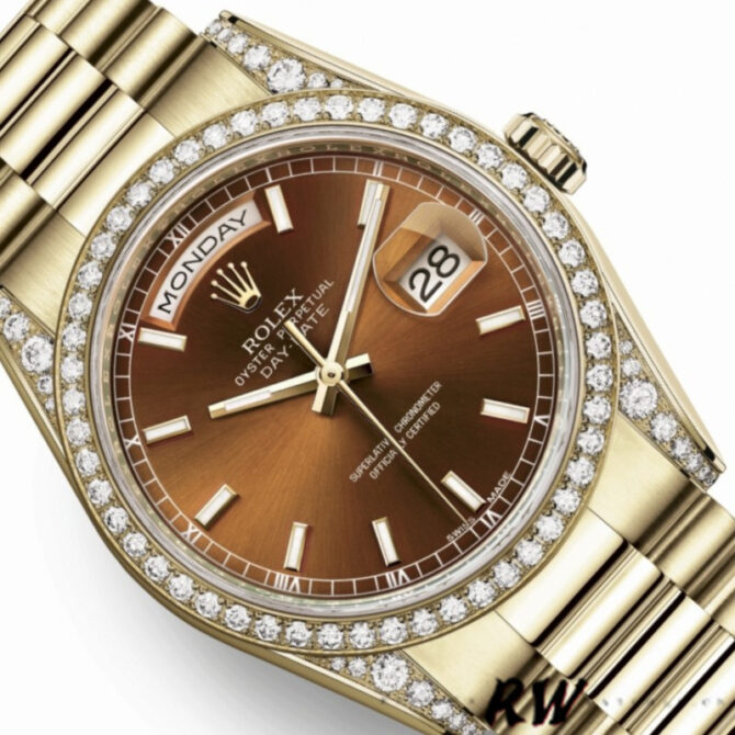 Replica Rolex Day-Date 118388 Yellow Gold Green Index Dial 36MM Unisex Watch
