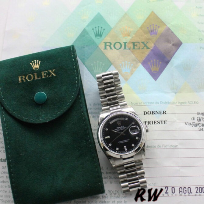 Replica Rolex Day Date 118206 Black Diamond Dial 36mm Unisex Watch