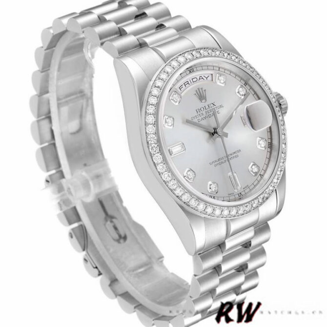 Replica Rolex Day Date 118346 Silver Dial Diamond 36mm Unisex Watch
