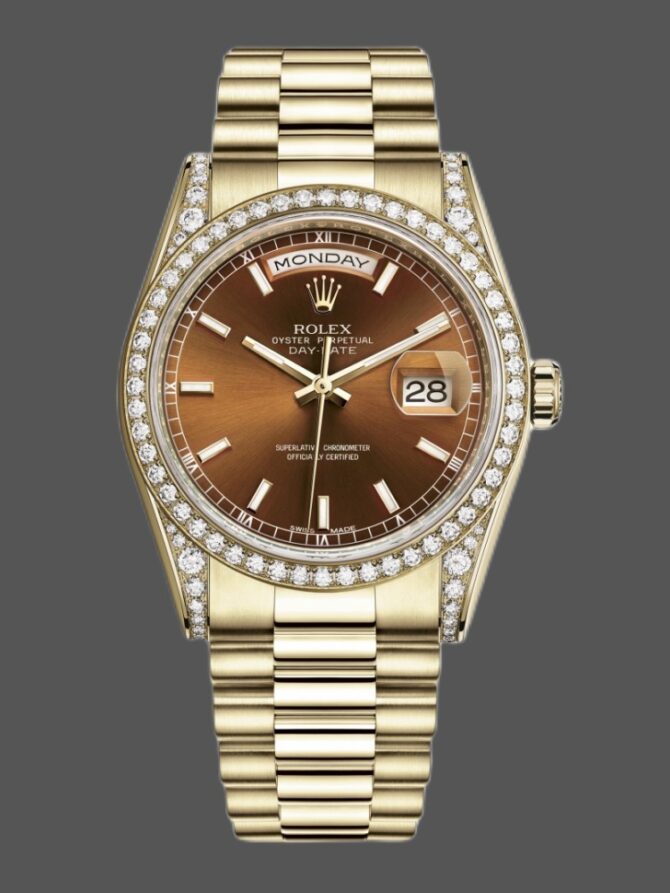 Replica Rolex Day-Date 118388 Yellow Gold Green Index Dial 36MM Unisex Watch
