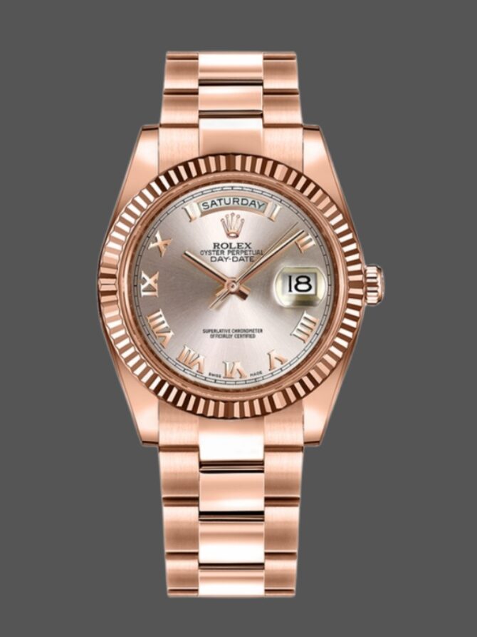Replica Rolex Day-Date 118235 Fluted Bezel Chocolate Dial 36mm Unisex Watch