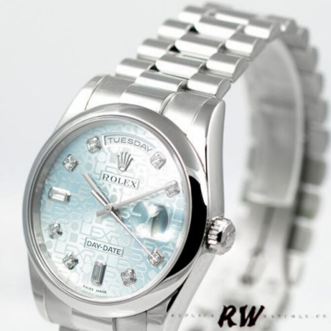 Replica Rolex Day-Date 118206 Ice Blue Diamonds Dial 36mm Unisex Watch