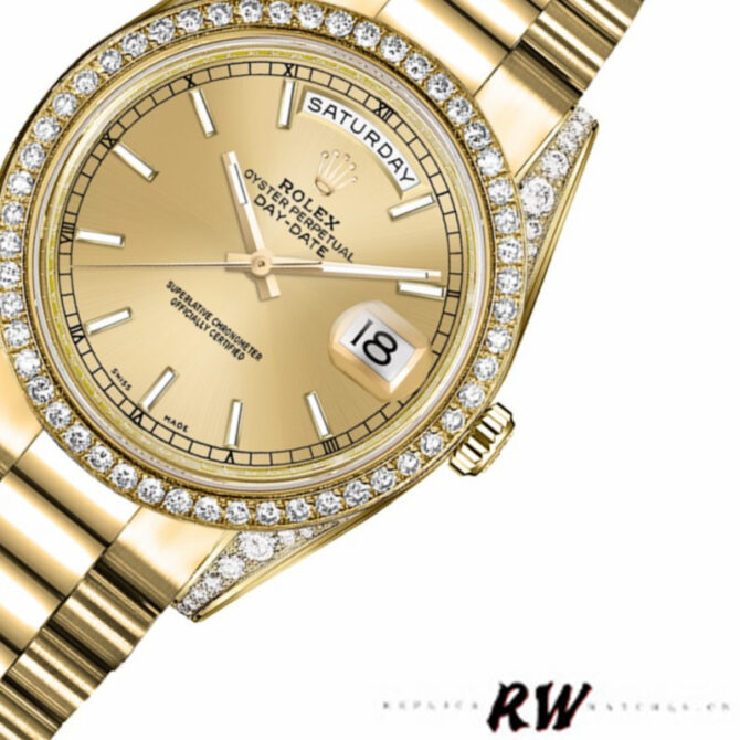 Replica Rolex Day-Date 118388 Yellow Gold Green Index Dial 36MM Unisex Watch