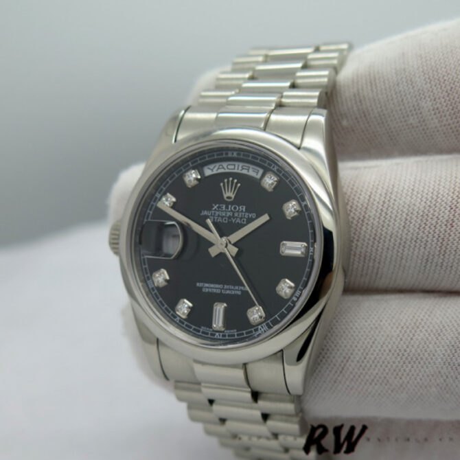 Replica Rolex Day-Date 218206 Black Diamond Dial Platinum 41MM Mens Watch