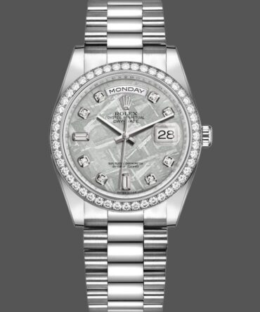 Replica Rolex Day Date 118346 Platinum Diamond Bezel Meteorite Dial 36mm Unisex Watch