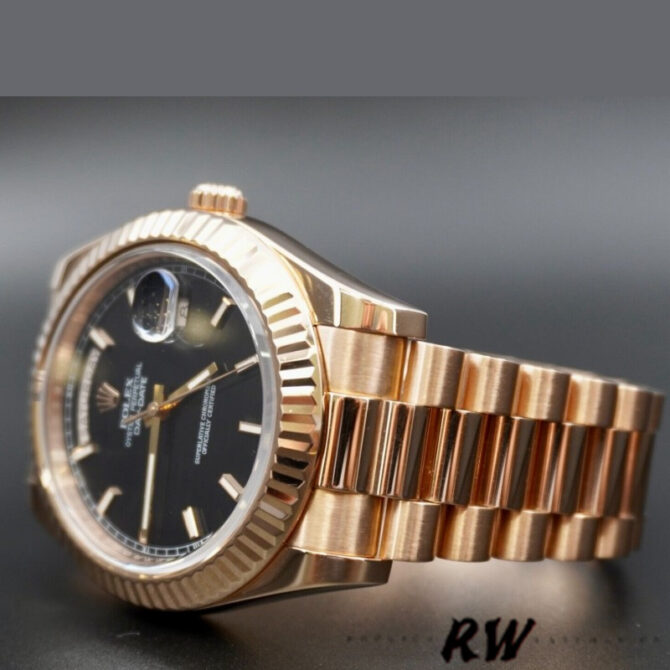 Replica Rolex Day-Date 218235 Black Index Dial Rose Gold 41MM Mens Watch