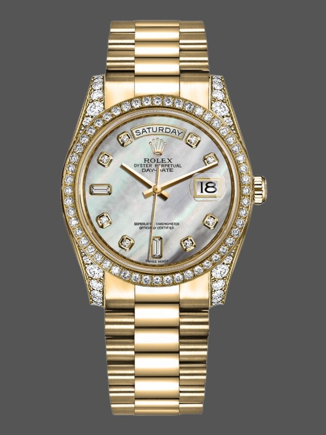 Replica Rolex Day-Date 118388 Yellow Gold Green Index Dial 36MM Unisex Watch