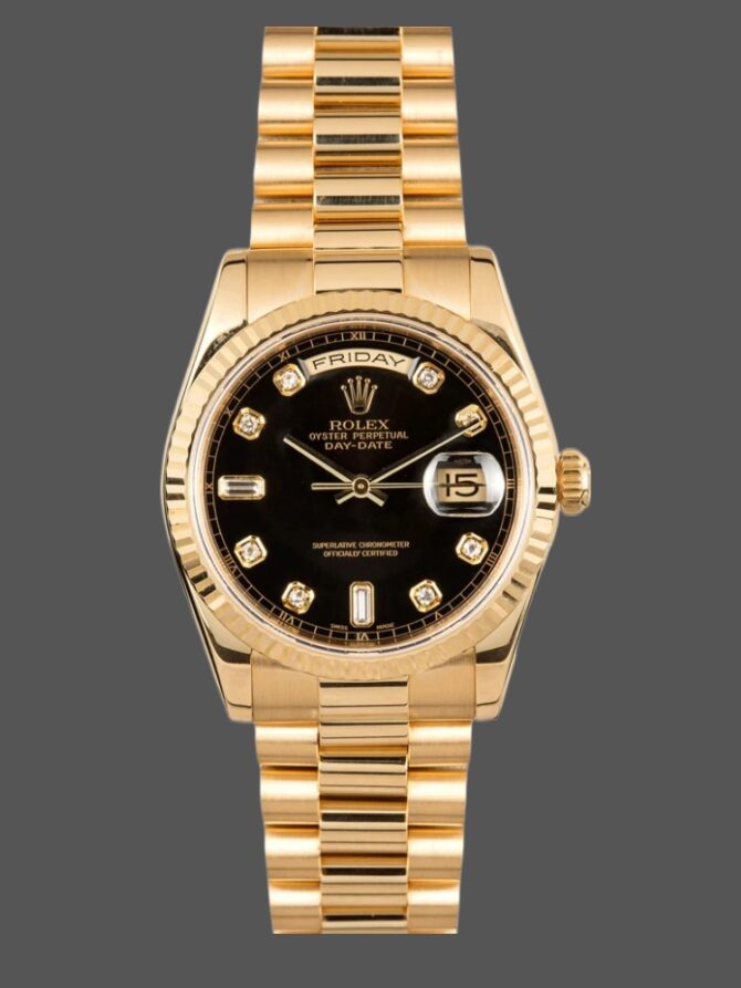 Replica Rolex Day Date 118238 Black Diamond Dial 36mm Mens Watch