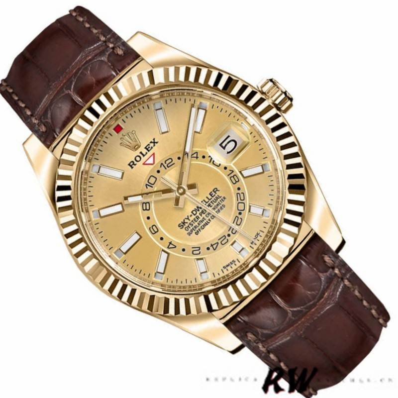 Rolex Sky-Dweller 326138 Champagne Dial Yellow Gold 42MM Mens Replica Watch