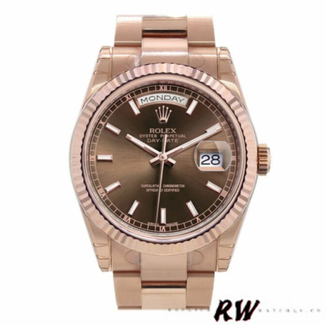 Replica Rolex Day-Date 118235 Fluted Bezel Chocolate Dial 36mm Unisex Watch