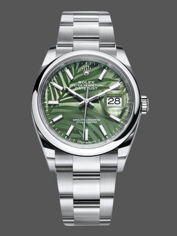 2477400 Olive Green Palm Motif Dial Stainless steel 36MM Unisex Replica Watch
