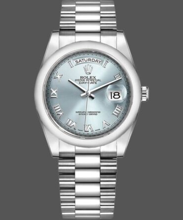 Replica Rolex Day-Date 118206 Ice Blue Roman Numeral Dial 36mm Unisex Watch