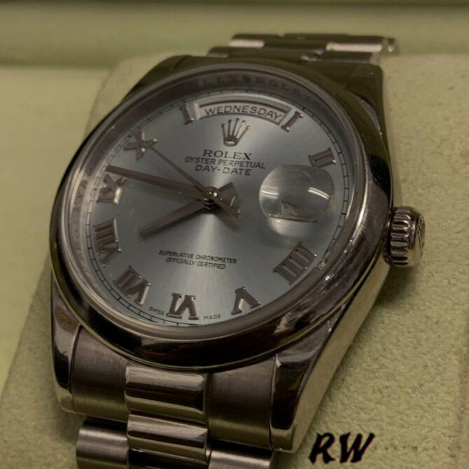 Replica Rolex Day-Date 218206 Concentric Rhodium Grey Roman Numeral Dial Platinum 41MM Mens Watch