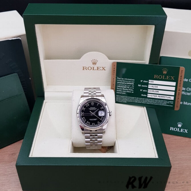 776234 Stainless Steel Fluted Bezel Black Roman Dial 36mm Mens Replica Watch