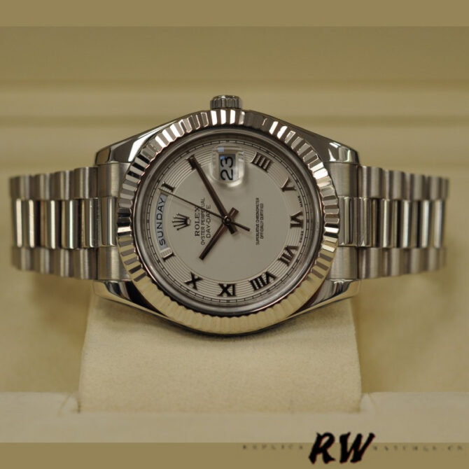 Replica Rolex Day-Date 218239 Ivory Roman Numerals Dial White Gold 41MM Mens Watch