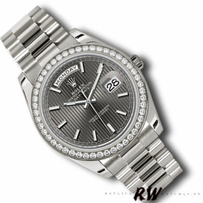 Replica Rolex Day-Date 228349RBR Meteorite Dial Diamond Bezel 40mm Mens Watch