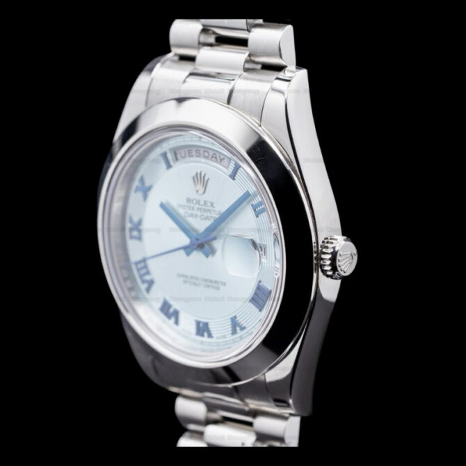 Replica Rolex Day-Date 218206 Concentric Circle Ice Blue Dial Platinum 41MM Mens Watch