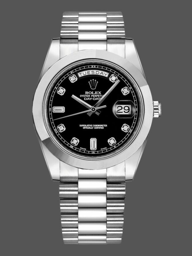 Replica Rolex Day-Date 218206 Black Diamond Dial Platinum 41MM Mens Watch