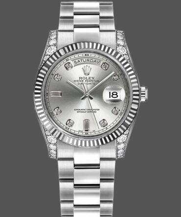 Replica Rolex Day Date 118339 Silver Dial Fluted Bezel 36mm Unisex Watch