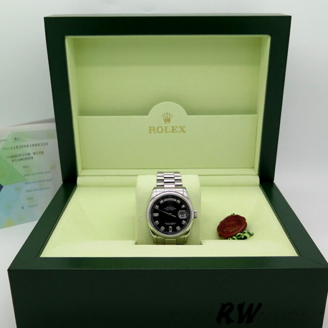 Replica Rolex Day-Date 218206 Black Diamond Dial Platinum 41MM Mens Watch