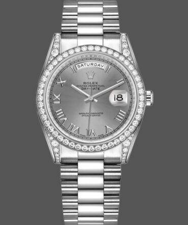 Replica Rolex Day-Date 118389 Rhodium Grey Roman Numeral Dial 36MM Unisex Watch