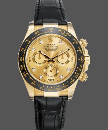 Rolex Daytona 116518 Leather Strap Diamond Champagne Dial 40mm Mens Replica Watch