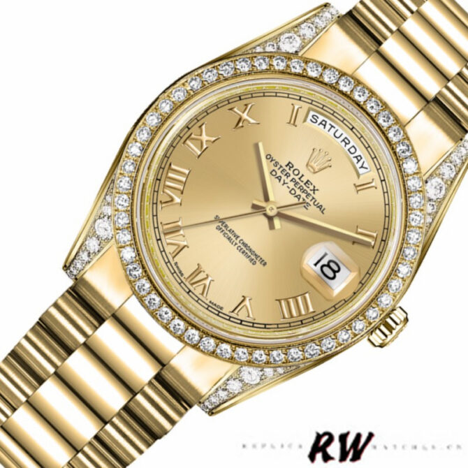 Replica Rolex Day-Date 118388 Yellow Gold Green Index Dial 36MM Unisex Watch