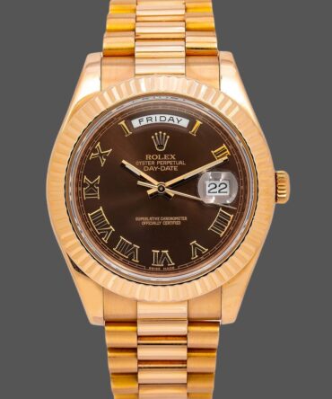 Replica Rolex Day-Date 218235 Chocolate Brown Dial Rose Gold 41MM Mens Watch