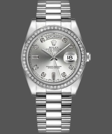 Replica Rolex Day Date 118346 Silver Dial Diamond 36mm Unisex Watch