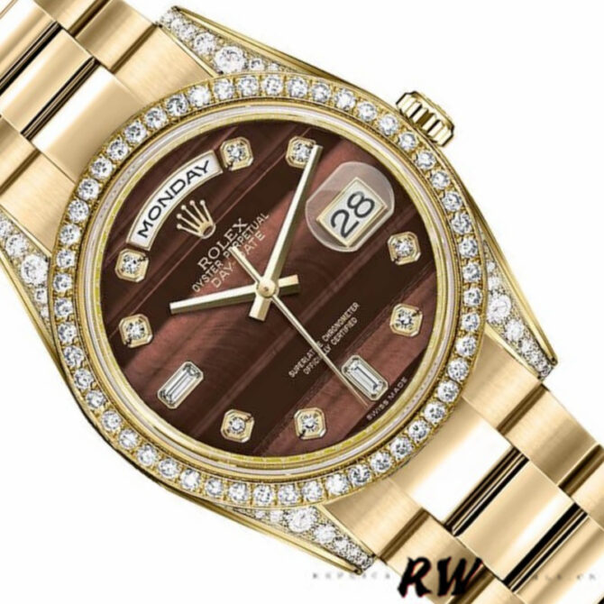 Replica Rolex Day-Date 118388 Yellow Gold Bull's Eye Brown Dial 36mm Unisex Watch
