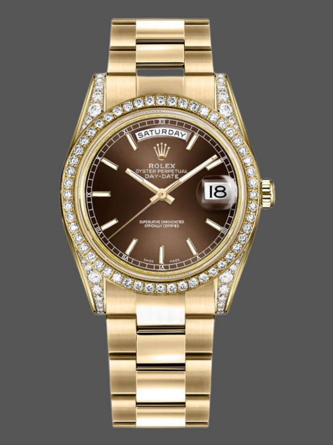Replica Rolex Day-Date 118388 Yellow Gold Green Index Dial 36MM Unisex Watch