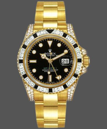 Rolex GMT-Master II 116758 Yellow Gold Black Dial Diamonds 40mm Mens Replica Watch