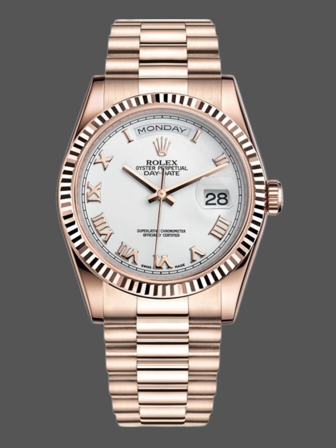 Replica Rolex Day-Date 118235 Fluted Bezel Chocolate Dial 36mm Unisex Watch