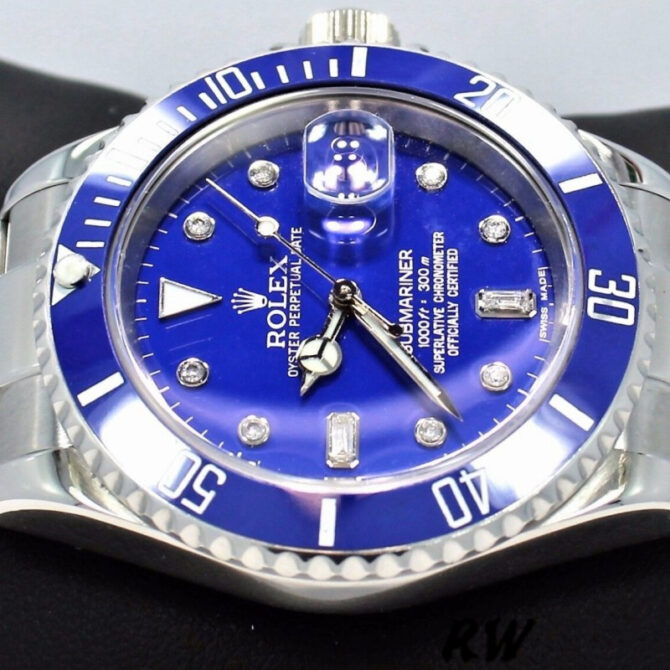 Rolex Submariner 16610 Stainless Steel Blue Bezel Diamond Dial 40mm Mens Replica Watch