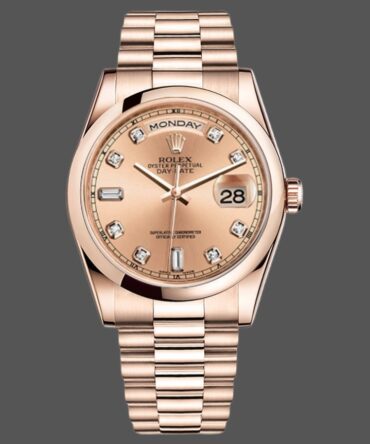 Replica Rolex Day-Date 118205 Rose Gold Champagne Diamond Dial 36mm Unisex Watch