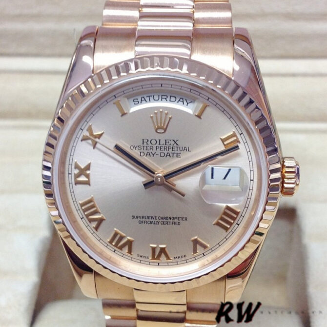 Replica Rolex Day-Date 118235 Fluted Bezel Chocolate Dial 36mm Unisex Watch