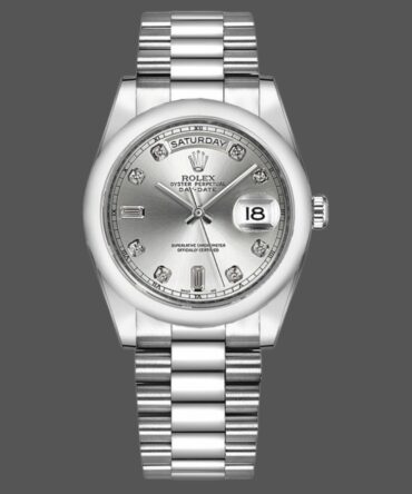 Replica Rolex Day-Date 118206 Silver Diamond Dial Platinum 36mm Unisex Watch