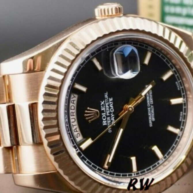 Replica Rolex Day-Date 218235 Black Index Dial Rose Gold 41MM Mens Watch