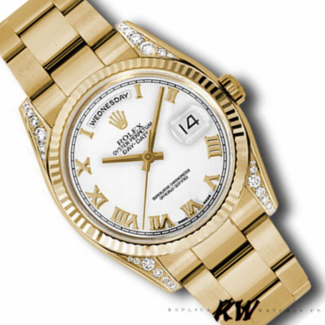 Replica Rolex Day-Date 118338 Yellow gold Silver dial 36mm Unisex Watch
