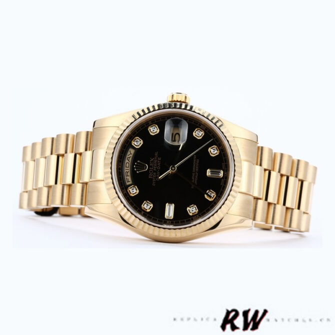 Replica Rolex Day Date 118238 Black Diamond Dial 36mm Mens Watch