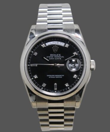 Replica Rolex Day Date 118206 Black Diamond Dial 36mm Unisex Watch