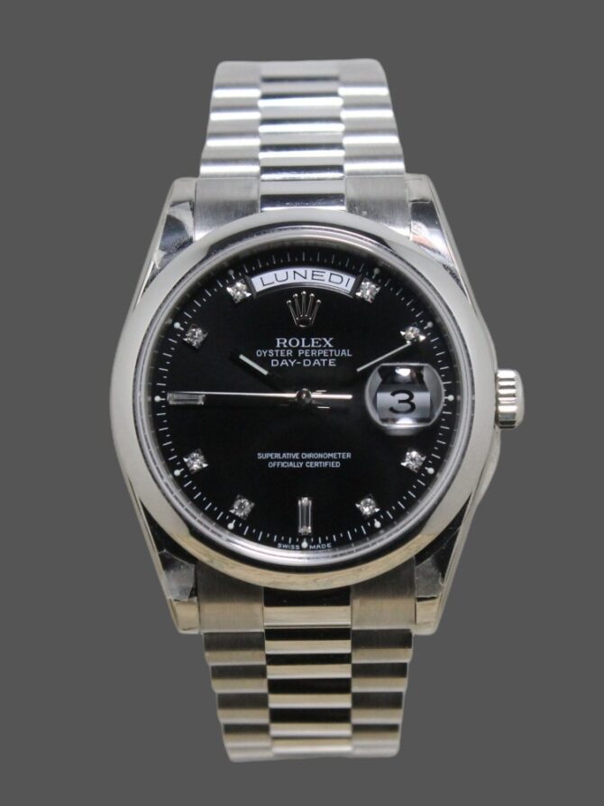 Replica Rolex Day Date 118206 Black Diamond Dial 36mm Unisex Watch